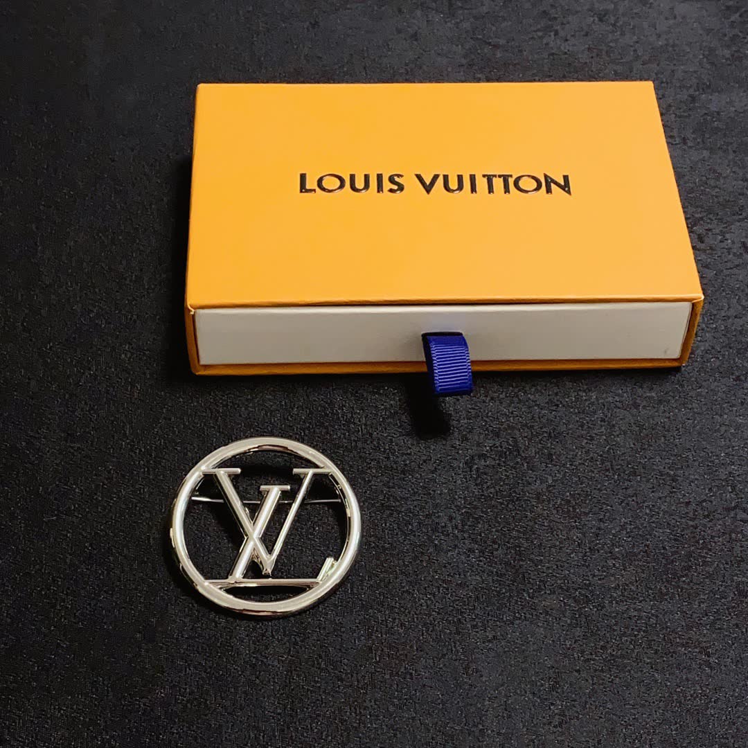 Louis Vuitton Brooch - Silver Circle with LV Logo